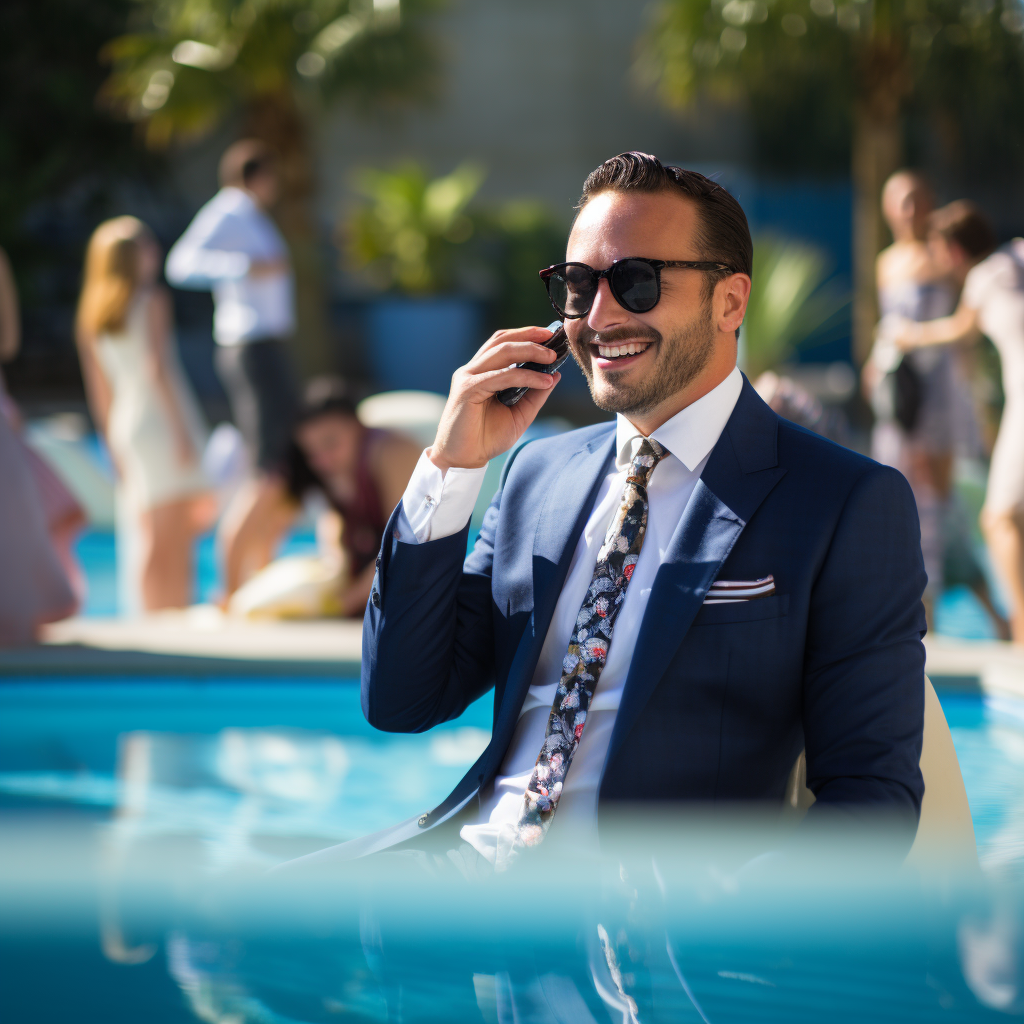 doctor interviewing by the pool